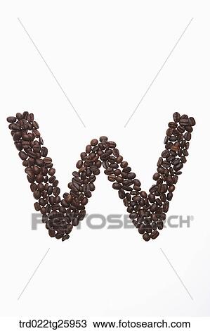 Drawing - alphabet W roasted coffee beans. Fotosearch