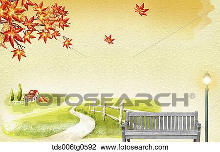 Drawing - autumn scenics in illustration. Fotosearch