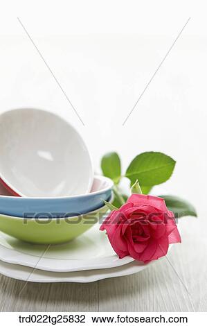 Drawing - dishes and rose. Fotosearch