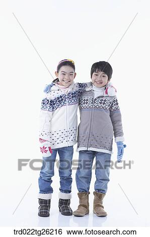 boy and girl wearing winter outer View Large Illustration Stock Illustration - boy and girl wearing winter outer . Fotosearch