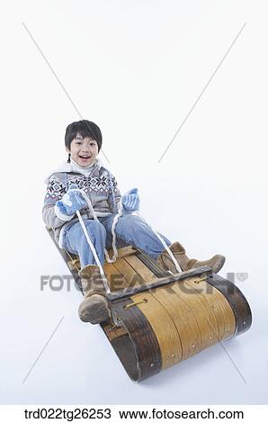 boy go sleding View Large Illustration Drawing - boy go sleding. Fotosearch