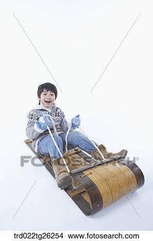 Stock Illustration - boy go sleding. Fotosearch
