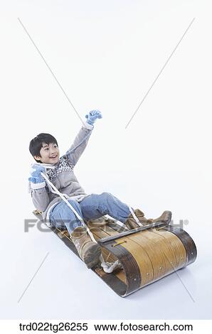 Stock Illustration - boy go sleding. Fotosearch