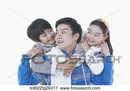Stock Illustration - children hugging his father. Fotosearch