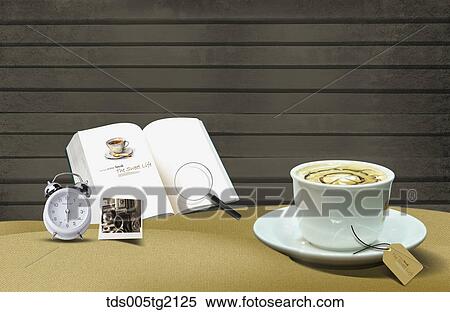 Stock Illustration - coffee and book life. Fotosearch
