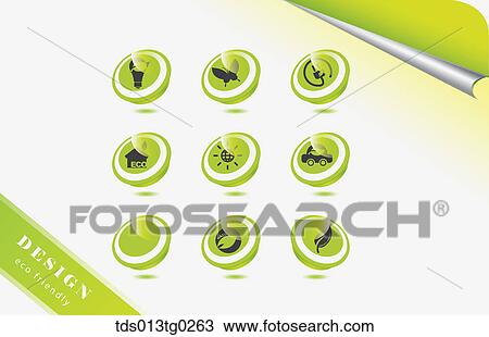 Drawing - eco friendly organic icons. Fotosearch