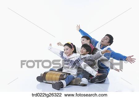 family go sleding and steretched out their arms View Large Illustration Drawing - family go sleding and steretched out their arms. Fotosearch