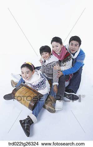 Stock Illustration - family go sleding. Fotosearch