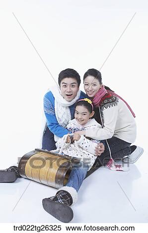 Stock Illustration - family go sleding. Fotosearch
