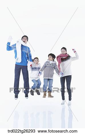 family is jumping up in winter goods View Large Illustration Drawing - family is jumping up in winter goods. Fotosearch
