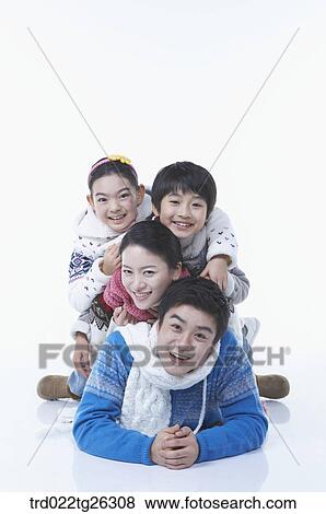 Stock Illustration - family members sitting in a row with smile. Fotosearch