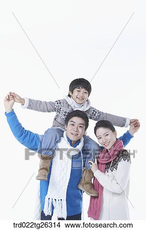 Stock Illustration - father gives a ride on his shoulder. Fotosearch