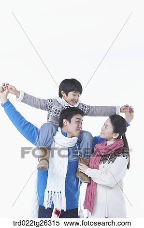 Stock Illustration - father gives a ride on his shoulder. Fotosearch