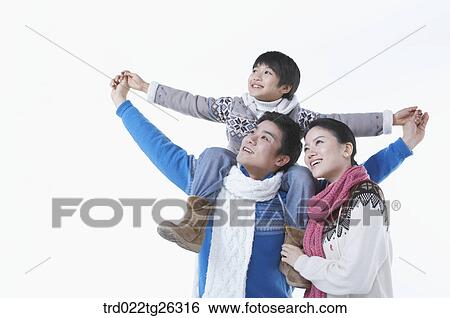 Stock Illustration - father gives a ride on his shoulder. Fotosearch