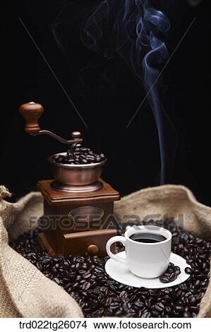 grinder and coffee and roasted coffee beans in the sack View Large Illustration Stock Illustration - grinder and coffee and roasted coffee beans in the sack. Fotosearch