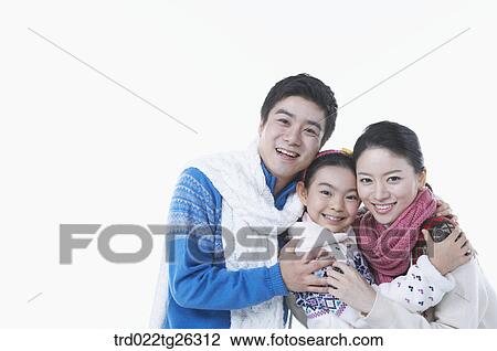 Drawing - parents and girl is hugging each other. Fotosearch