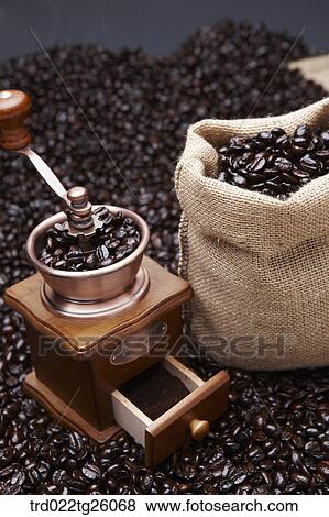 roasted coffee beans with sack and grinder View Large Illustration Stock Illustration - roasted coffee beans with sack and grinder. Fotosearch