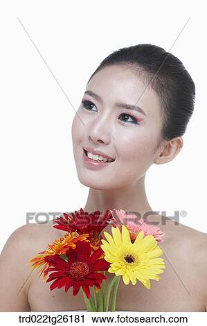 woman wearing makeup with flower blossoms View Large Illustration Clip Art - woman wearing makeup with flower blossoms. Fotosearch