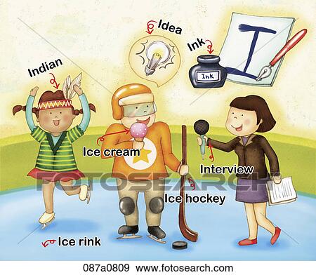 Clip Art - alphabet I study with illustration and words. Fotosearch