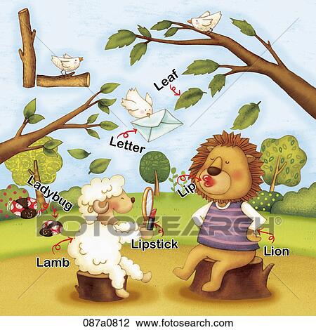 Clipart Of Alphabet L Study With Illustration And Words 087a0812