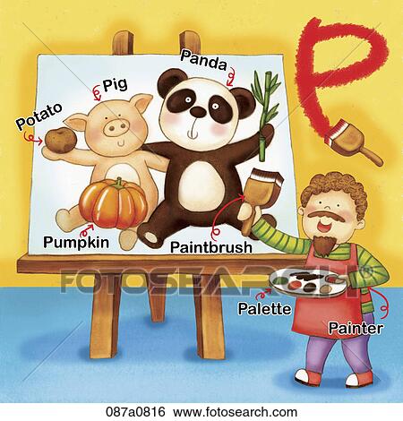 alphabet P study with illustration and words View Large Clip Art Graphic Clip Art - alphabet P study with illustration and words. Fotosearch