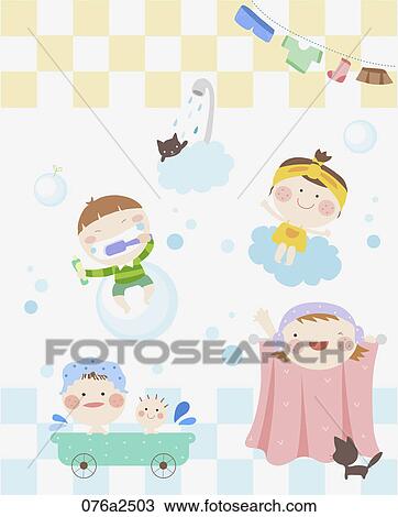 illustration of bath and kid View Large Clip Art Graphic Clipart - illustration of bath and kid. Fotosearch