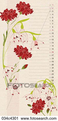 illustration of calendar and carnations View Large Clip Art Graphic Clipart - illustration of calendar and carnations. Fotosearch