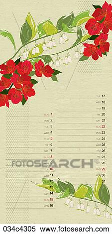 illustration of calendar and flowers View Large Clip Art Graphic Clipart - illustration of calendar and flowers. Fotosearch