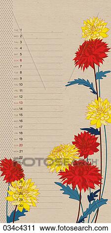 Clipart - illustration of calendar and flowers. Fotosearch