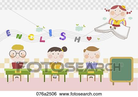 Clip Art - illustration of english education with kids. Fotosearch