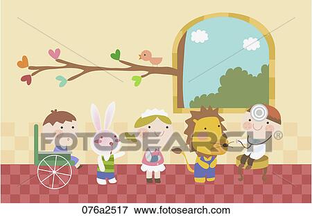 Clip Art - illustration of kids and friends in hospital. Fotosearch