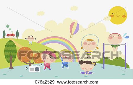 Clip Art - illustration of kids do exercising. Fotosearch
