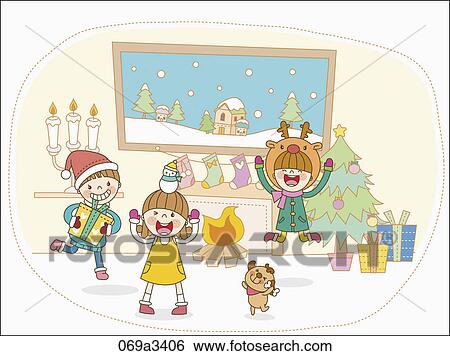 Clip Art - illustration of kids happy in christmas. Fotosearch