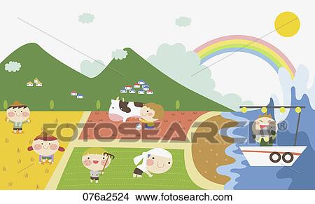 Clipart - illustration of kids in countryside. Fotosearch