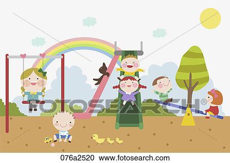 Clipart - illustration of kids in playground . Fotosearch