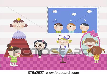 Clip Art - illustration of kids role playing. Fotosearch