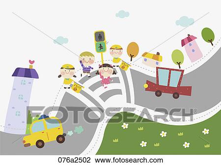 Clipart - illustration of preschooler kid and traffic safety. Fotosearch