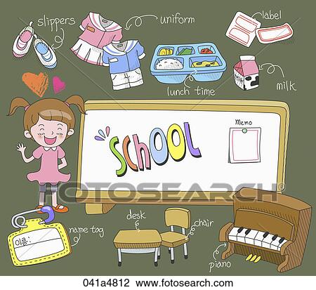 Clipart - illustration of school goods. Fotosearch