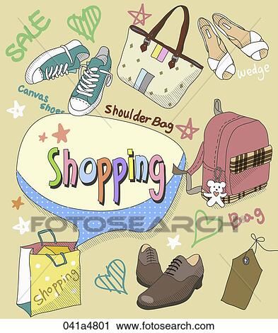 illustration of shopping items View Large Clip Art Graphic Clipart - illustration of shopping items. Fotosearch
