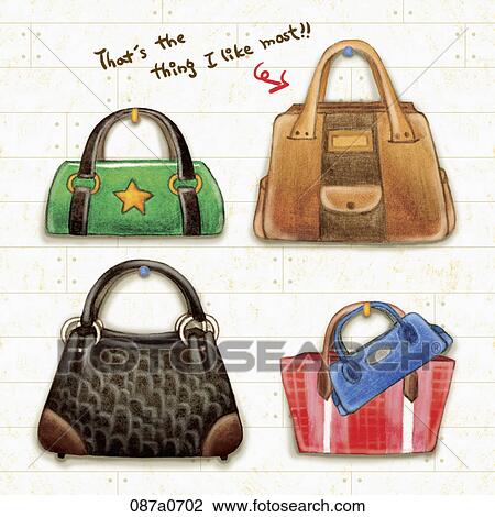 illustration of various handbags View Large Clip Art Graphic Clipart - illustration of various handbags. Fotosearch