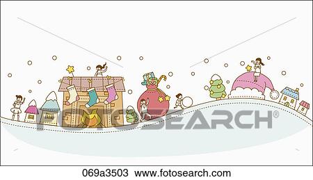 Clipart - illustration of winter and christmas gift. Fotosearch