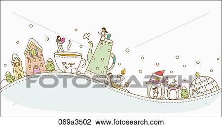 Clipart - illustration of winter and coffee. Fotosearch