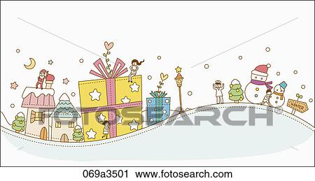 Clipart - illustration of winter and gift. Fotosearch