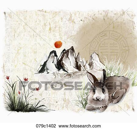 2012 lunar year illustration oriental mood View Large Illustration Drawing - 2012 lunar year illustration oriental mood. Fotosearch