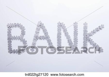 Clipart - BANK words made by puzzle pieces. Fotosearch