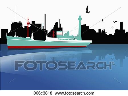 Stock Illustration - city and ship on the sea . Fotosearch