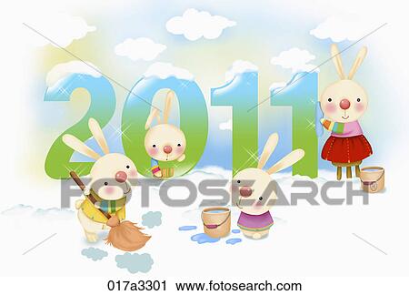illustration in 2011 lunar year rabbits View Large Illustration Clip Art - illustration in 2011 lunar year rabbits. Fotosearch