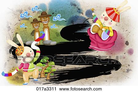 Clip Art - illustration in 2011 lunar year rabbits. Fotosearch