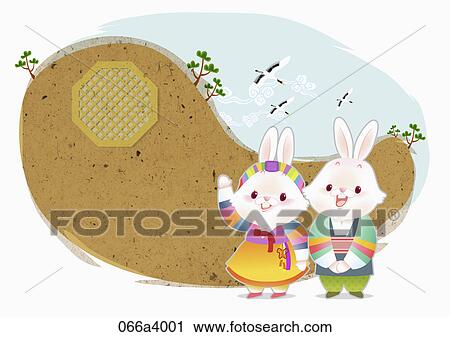 Clip Art - illustration in 2011 lunar year rabbits. Fotosearch