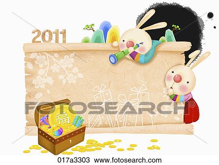 Drawing - illustration in 2011 lunar year rabbits. Fotosearch